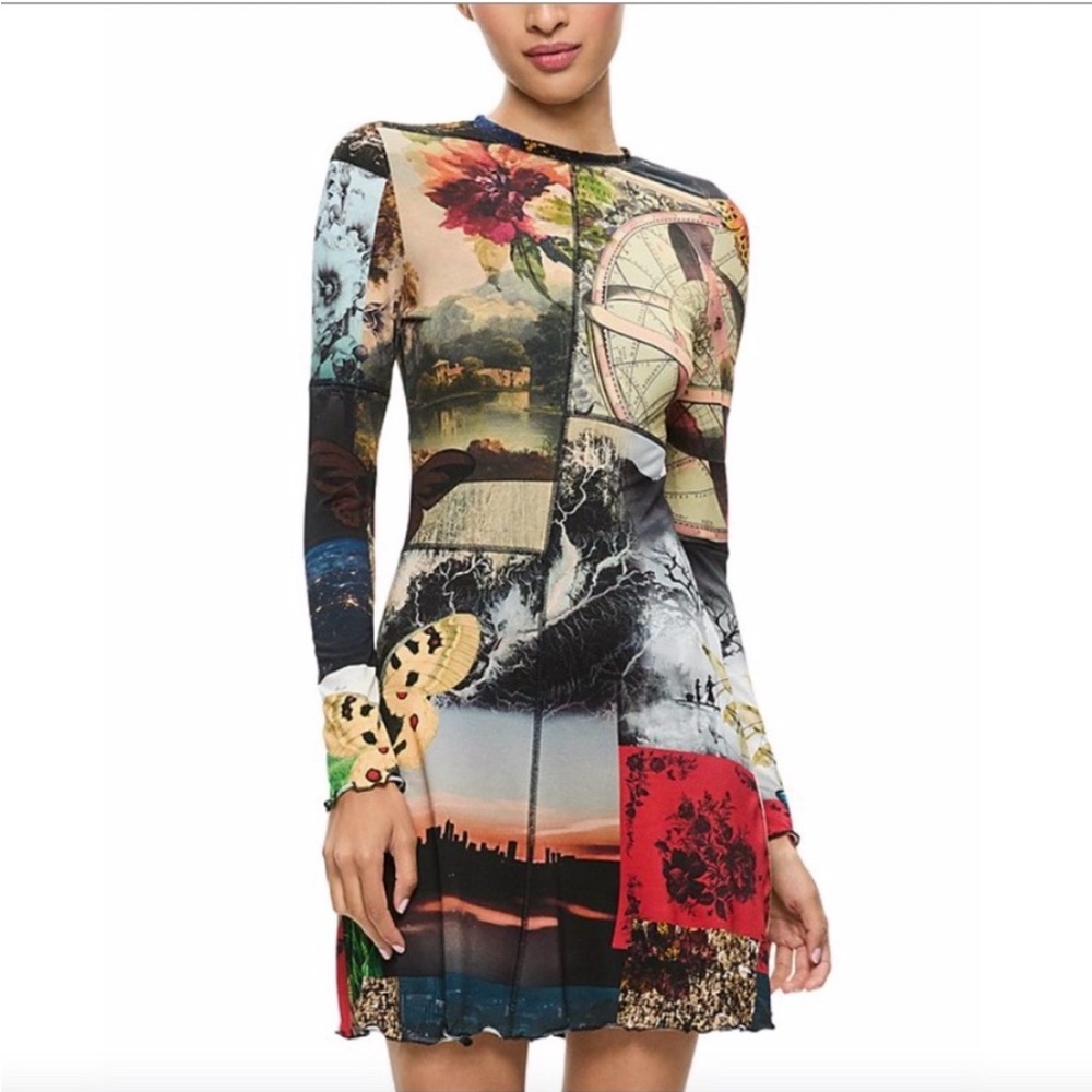Alice + Olivia Artistic Patchwork Long Sleeve Dress